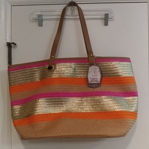 NWT Sun N Sand Large Woven Striped Tote